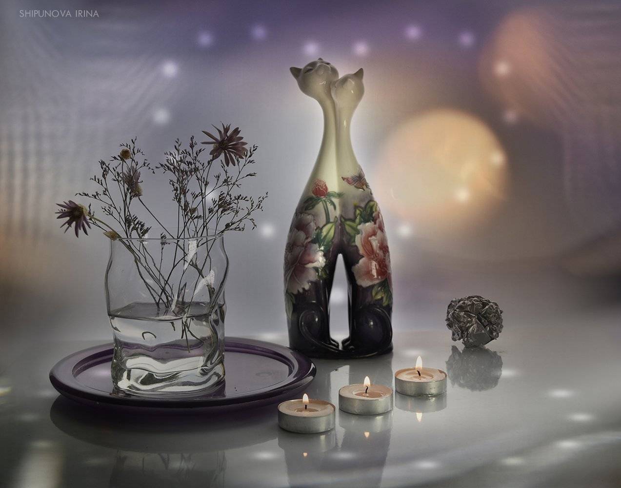 котики, парочка, романтика, свидание, стекло, свечи, сухоцвет, Шипунова Ирина
