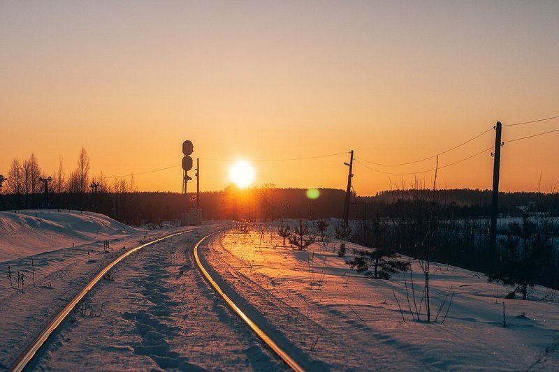 красота, красиво, пейзаж, зима, закат, солнце, мороз, тверская область, природа, железная дорога, пено, вечер  фото превью