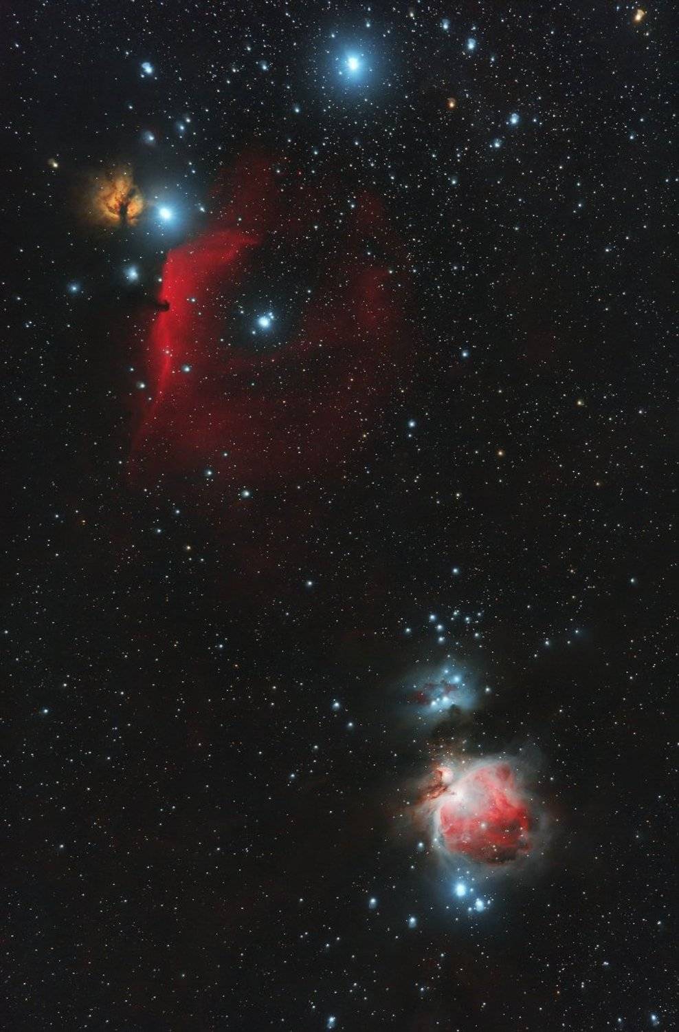 звезда альнитак, альнилам, голова лошади ic 434, barnard 33, туманность пламя ngc 2024, m42, m43, бегущий человек ngc 1977, Борис Богданов