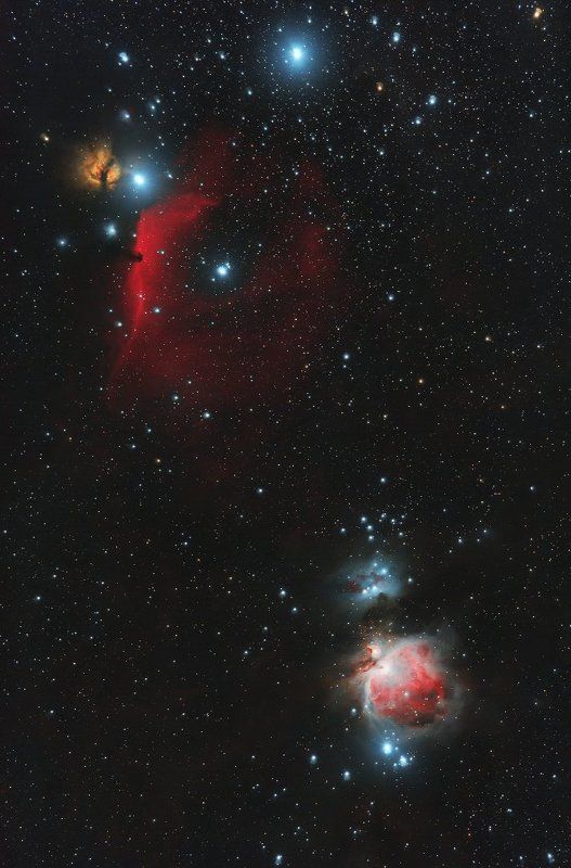 звезда альнитак, альнилам, голова лошади ic 434, barnard 33, туманность пламя ngc 2024, m42, m43, бегущий человек ngc 1977 Космос 1500 св. лет фото превью