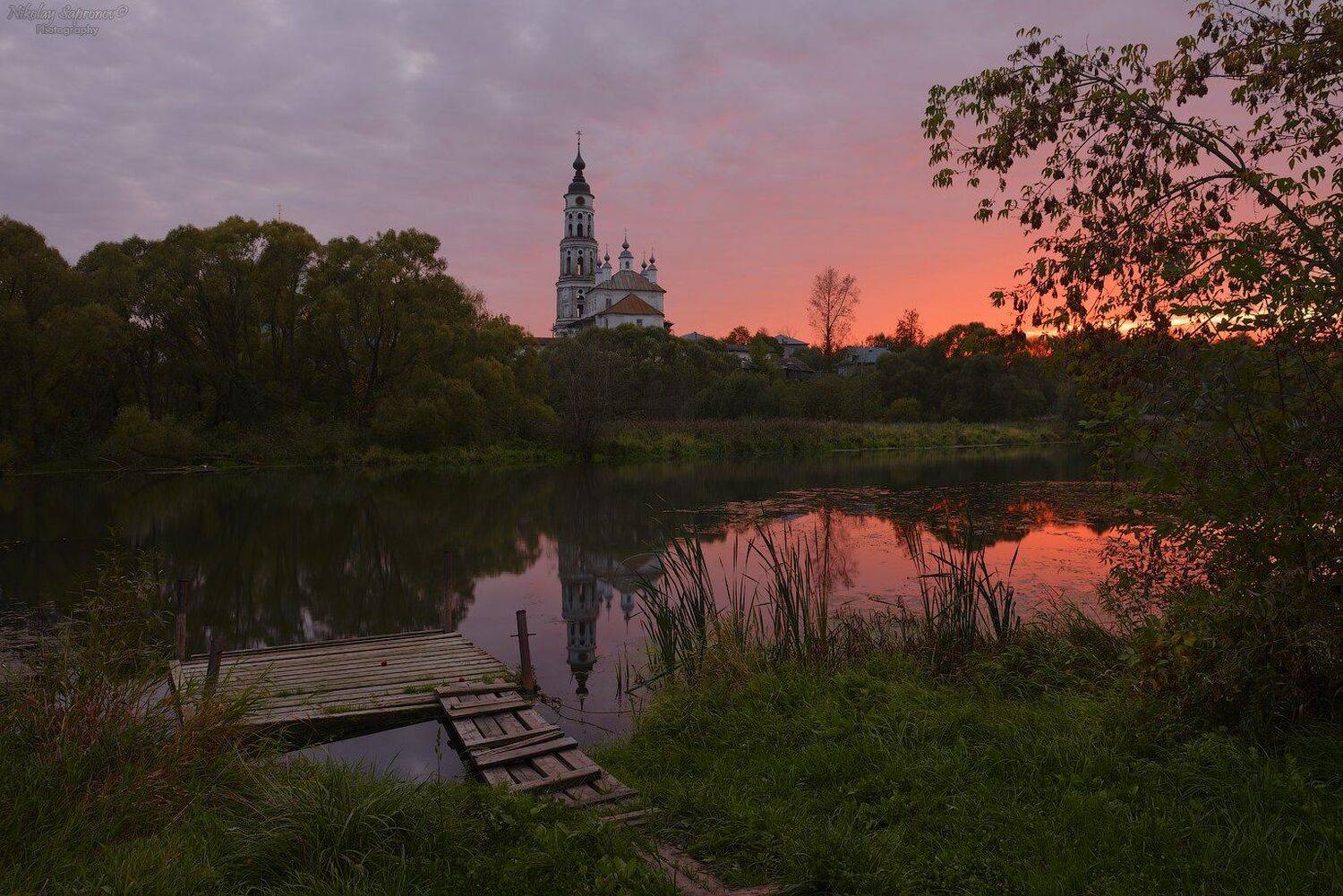 лежнево, ивановская область, золотое кольцо, закат, сельский пейзаж, осень, река, Николай Сапронов