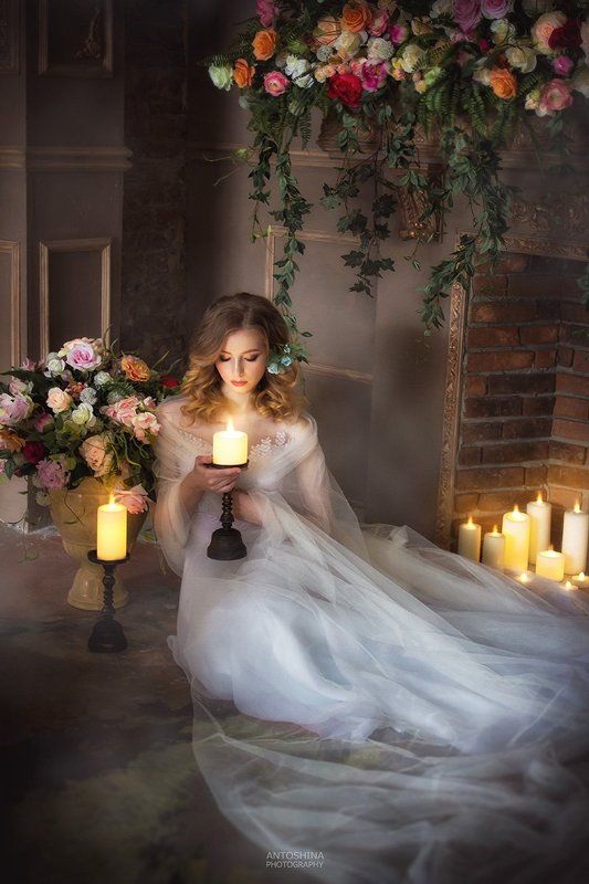 portrait, girl, beauty, studio, candles, twilight, evening, портрет, девушка, красавица, студия, свечи, сумрак, вечер BELLE фото превью