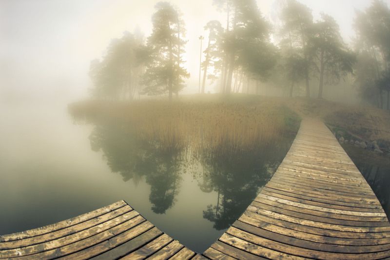 mist, lake, sunrise,fish eye, still Very light mist фото превью