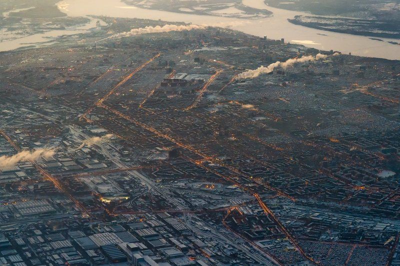 самара, зима, мороз, холодно, дым, пар, закат, огни, улицы, волга, свысоты, мордор   фото превью