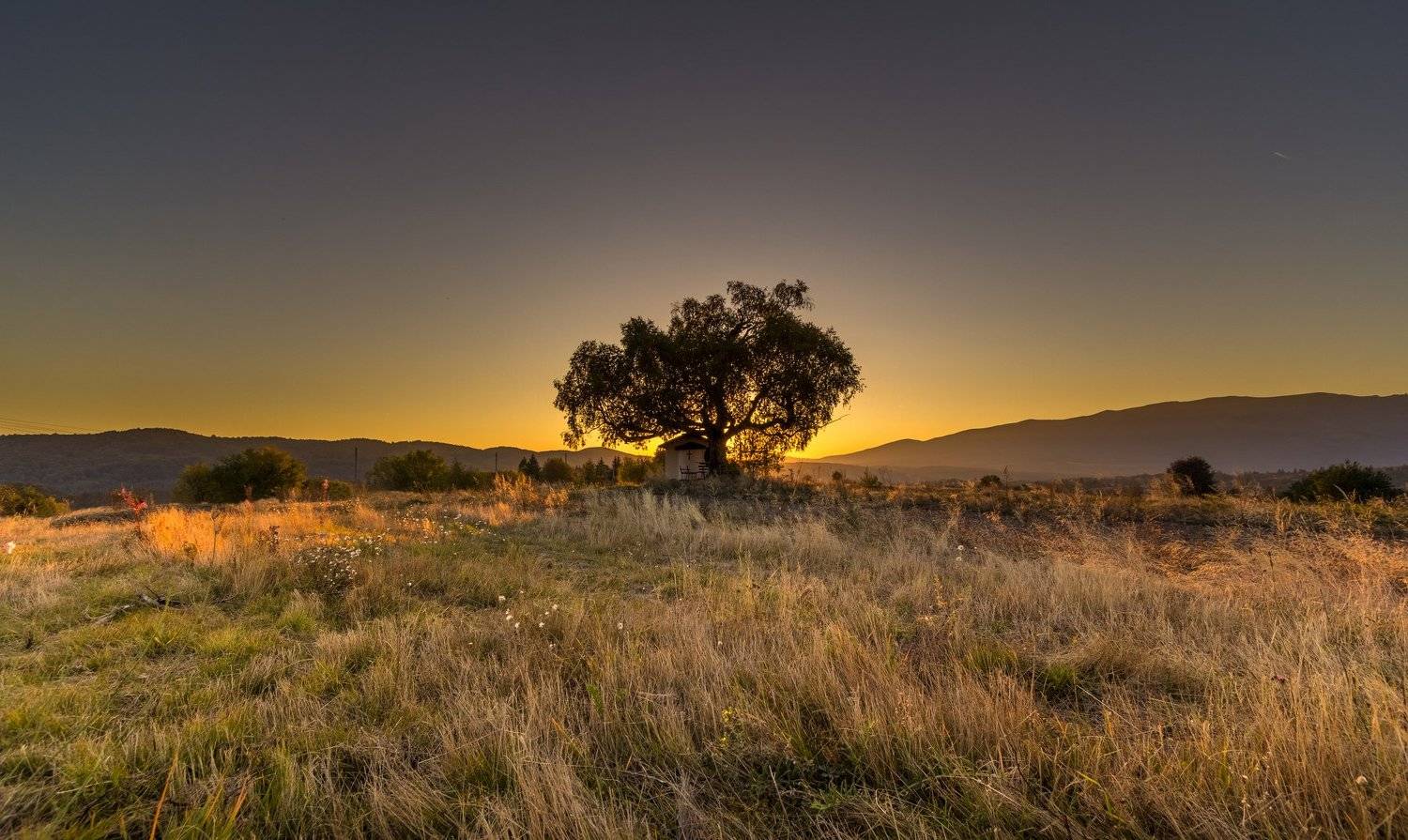 landscape, autumn, summer, field, clouds, sky, rays, sunrays, bulgaria, nature, tree, sunset, plana, mountain, st. cyprian, Кристиян Младенов