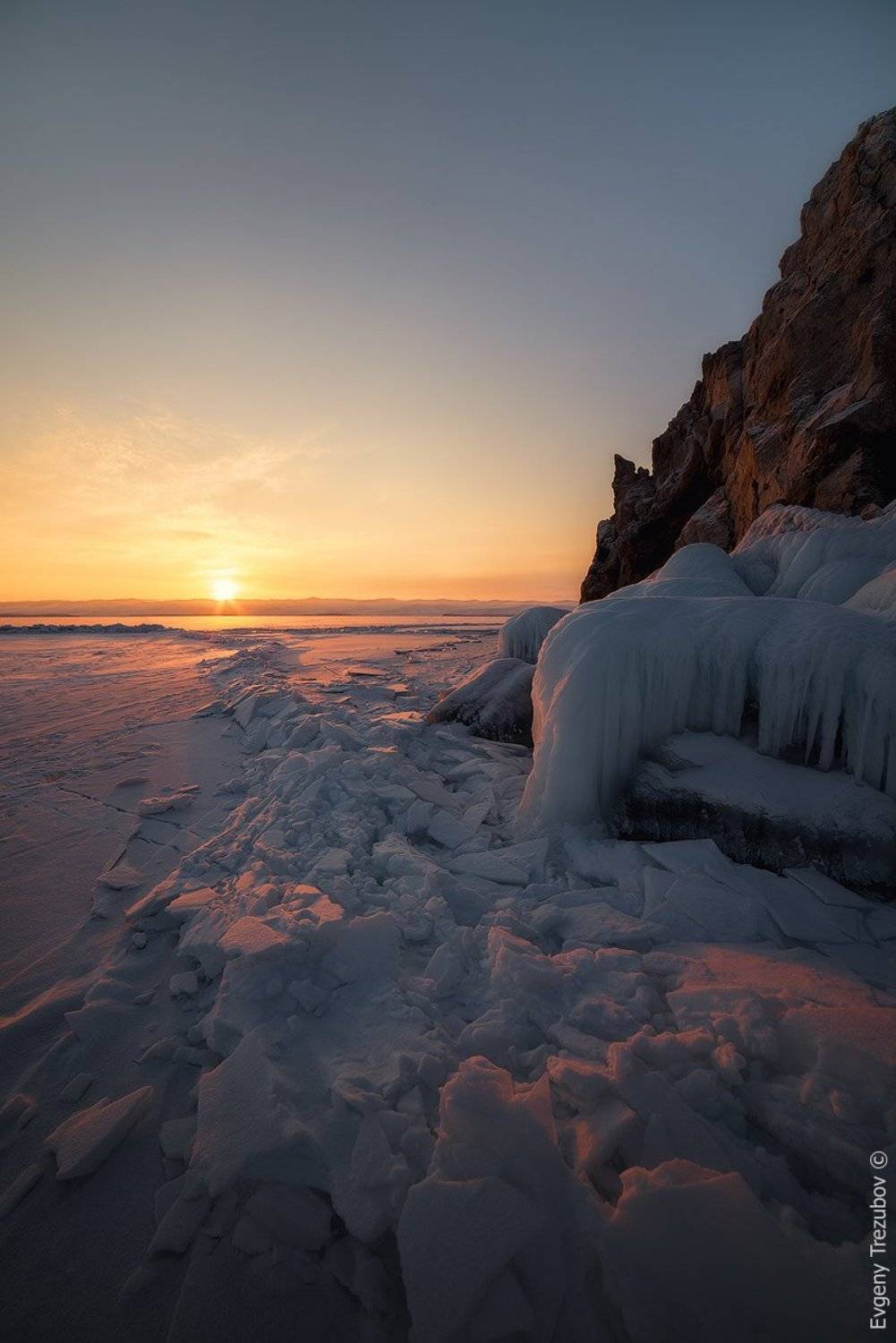 байкал, малое море, зима, снег, лед, рассвет, солнце, Евгений Трезубов