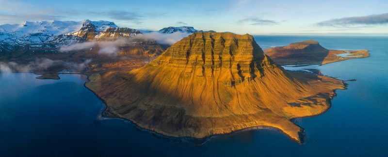 iceland, kirkjufell, исландия, горы, киркъюфелль, аэро, aerial, Kirkjufell фото превью