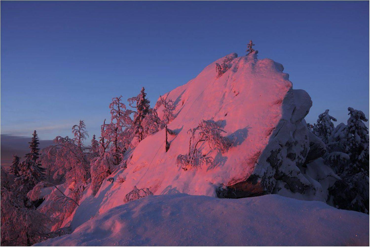 рассвет, скалы,деревья, снег, Кондратьев Алексей