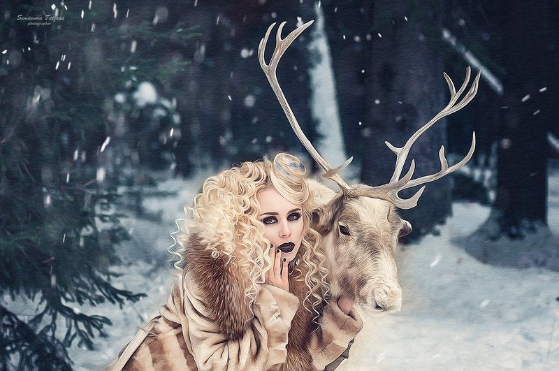 Олень, красота, зима, снег Оленья сказка  фото превью