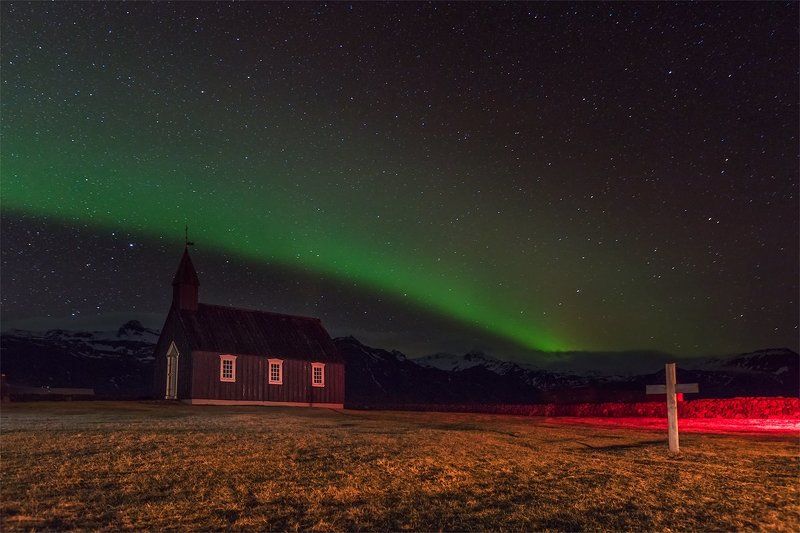 iceland Iceland\'17 Budir church + Northern light фото превью