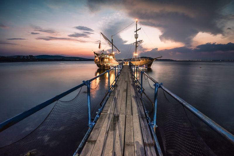 sunset, ship, love, summer, mood, landscape, sea, water Love ship фото превью