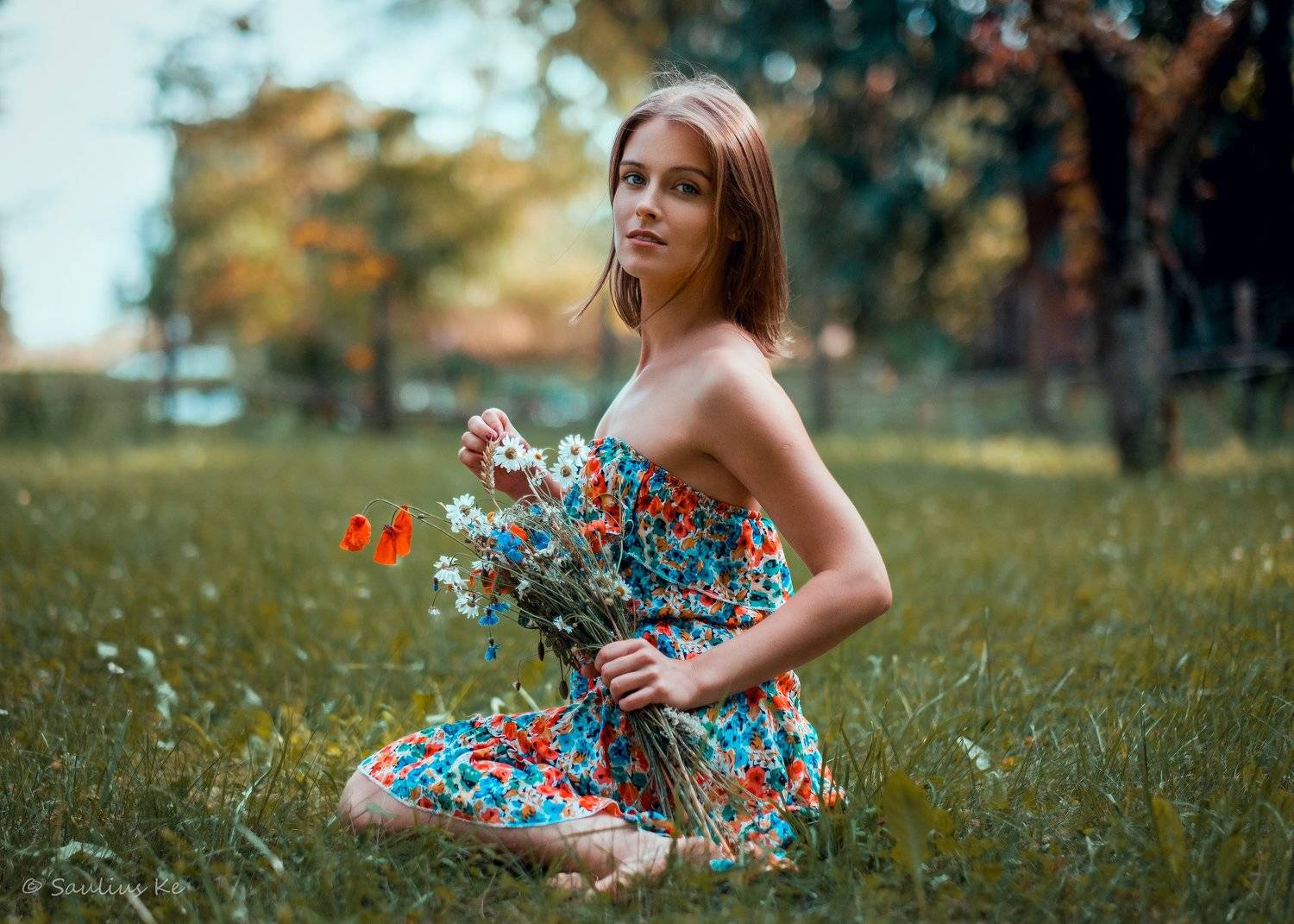 girl, female, pretty, portrait, flowers, Saulius Ke