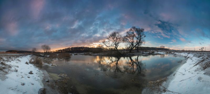 зима снег лес деревья беларусь небо февраль река рассвет контраст панорама **** фото превью