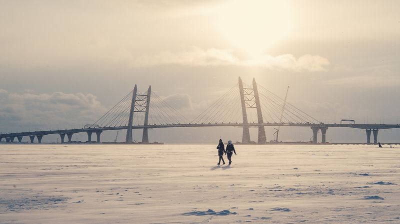 зима, нева, город, мост, мороз, вода, лед, снег Зимняя прогулка по водам Финского залива фото превью