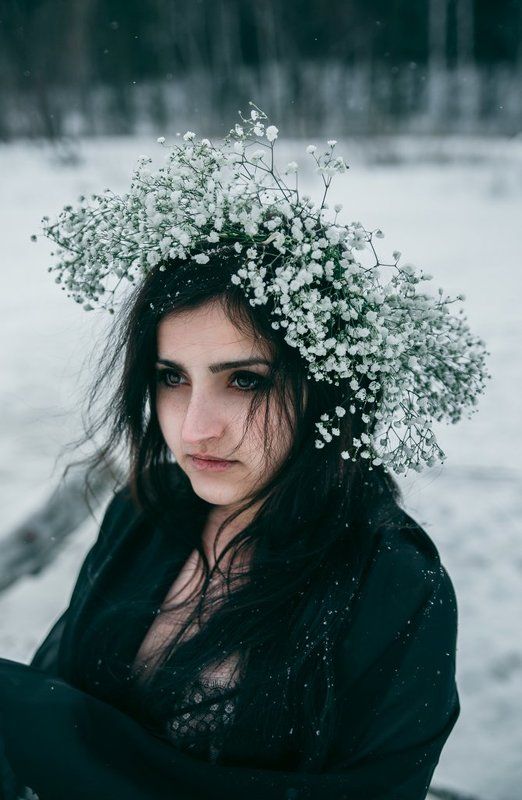 портрет, цветы, гипсофилы, снег Гипсофилы фото превью