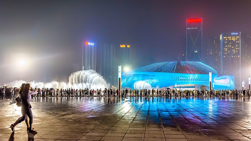 поющие фонтаны, далянь, китай, dalian, fountaines. Поющие фонтаны. фото превью