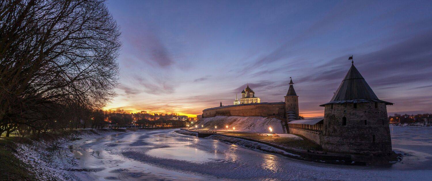 Псков, Пскова, Великая, реки, река, небо, утро, рассвет, облака, восход, история, крепость, собор, Мержанов Дима