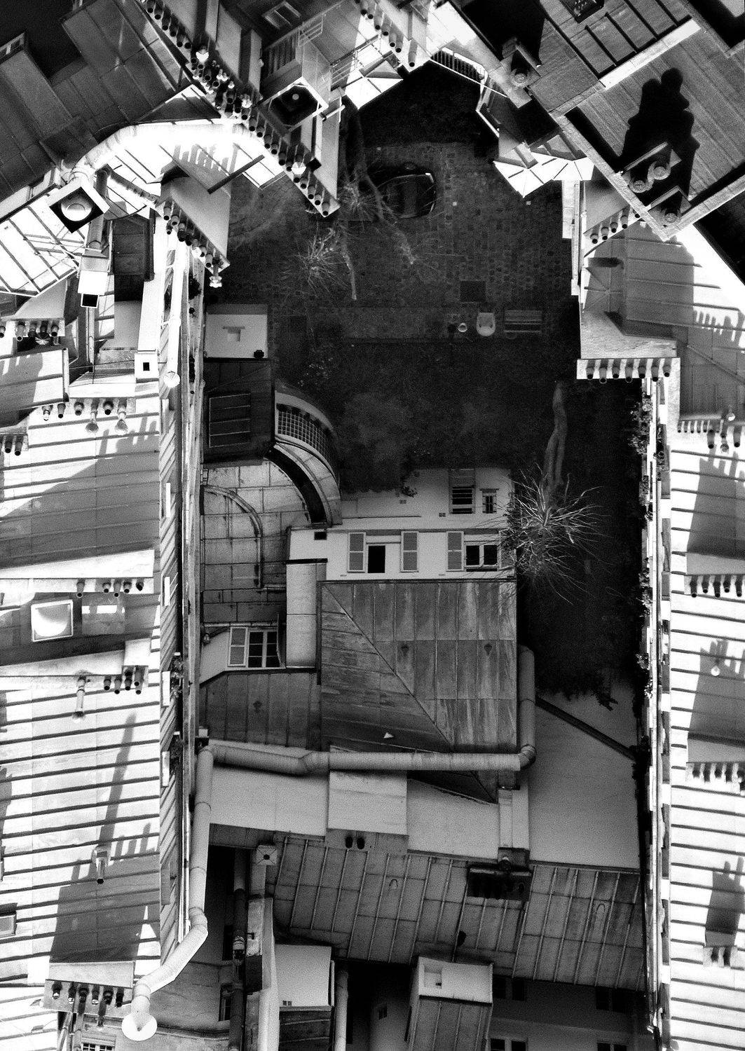 paris, city, architecture, exterior, abstract, surreal, associations, upside-down, courtyard, house, Nikolai Endegor