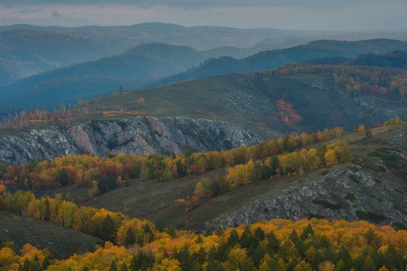 урал, горы, башкирия, осень, вечер, дождь, скалы  фото превью