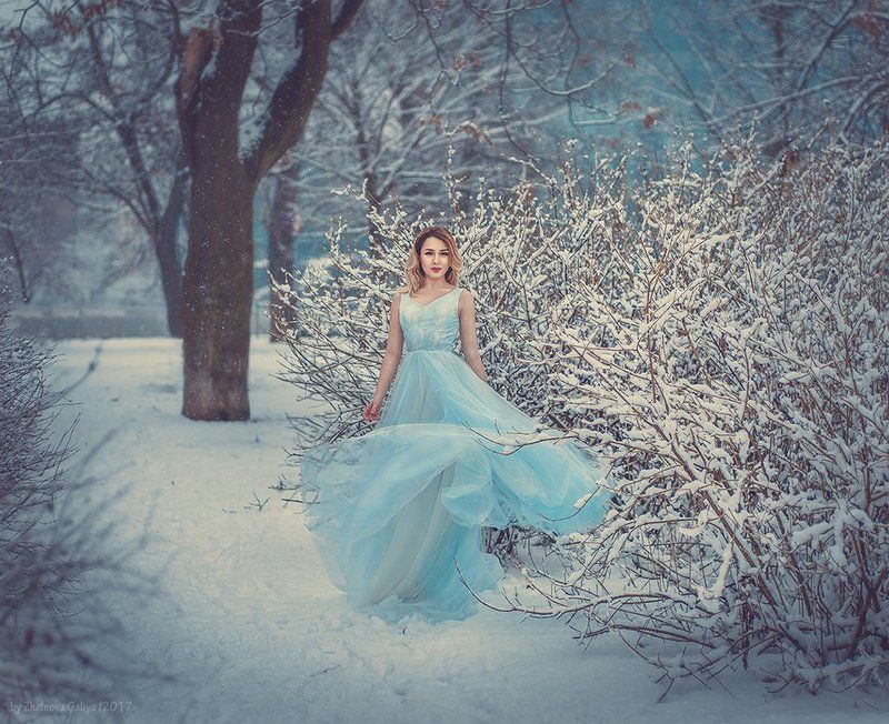 зима, снег, платье, портрет, девушка, сказка ... фото превью