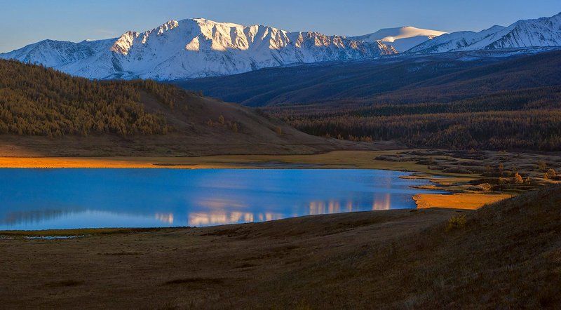 закат, озеро джангысколь, урочище ештыкель, горный алтай, республика алтай, кош-агачский район Закат на озере Джангысколь фото превью