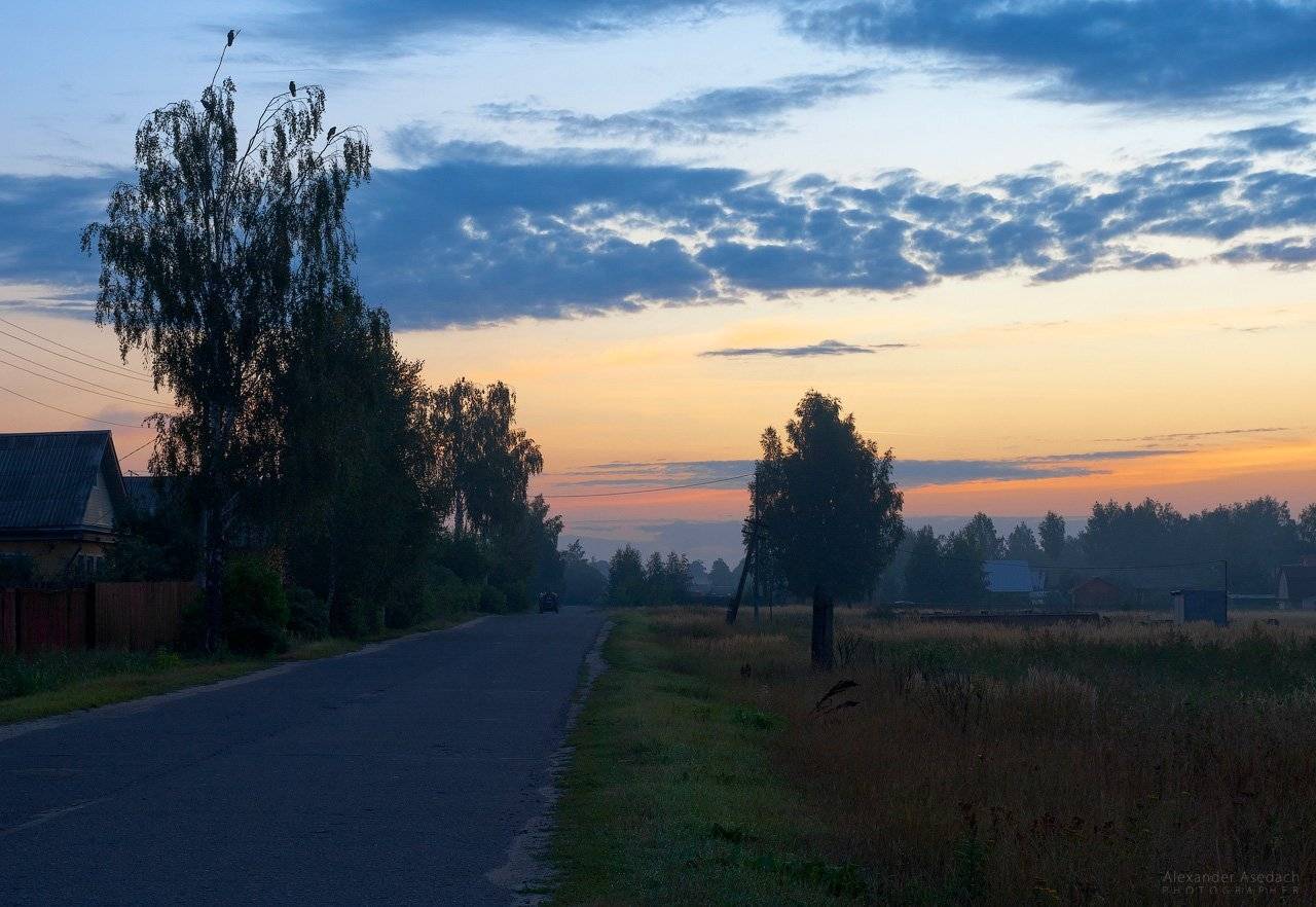 утро, туман, деревня, Александр Аседач
