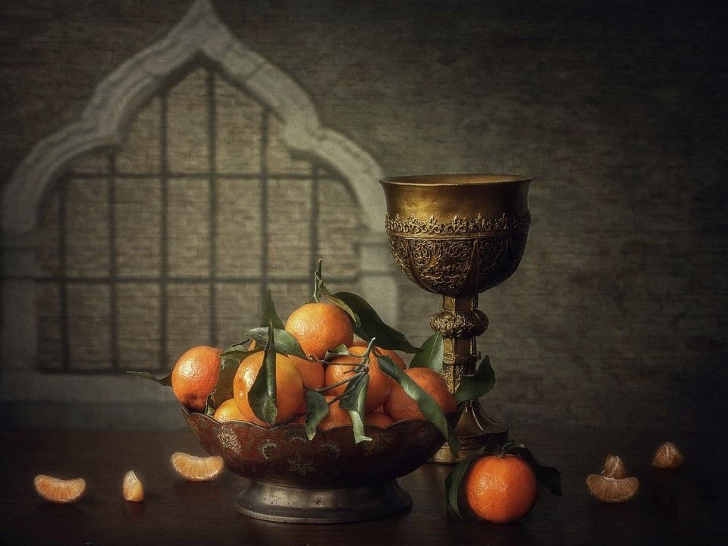 натюрморт, мандарины, ваза, кубок, Ирина Приходько