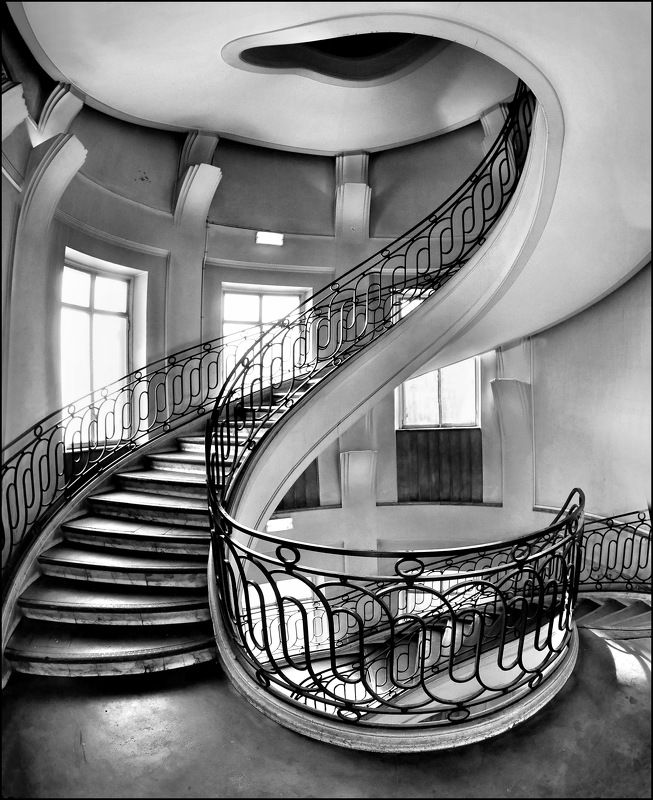 staircase, architecture, france, interior, spiral, black and white, geometry, associations Танец фото превью