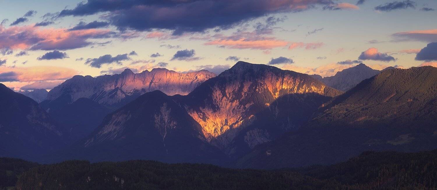 австрия, каринтия, панорама, горы, закат, лето, июль, Евгений Матюшенков
