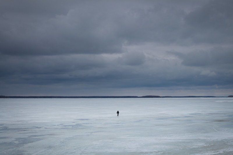 пейзаж, зима, снег, непогода, лед, дубна Один фото превью