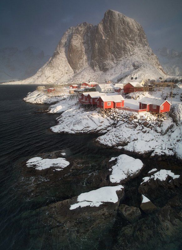 норвегия, лофотены, хамной, norway, lofoten. hamnoy Зимний вечер на Лофотенах фото превью