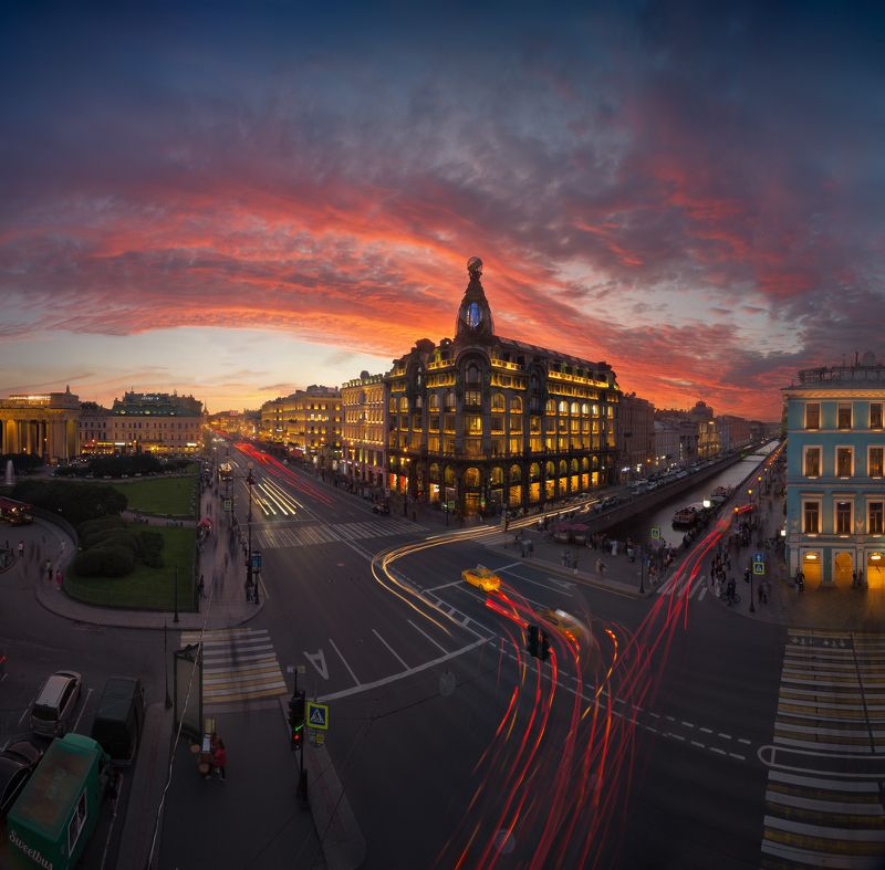 Спб Питер Город Улица Россия Зингер Невский Закат офигенный Трассеры-дно Такси Панорама А что тут скажешь=) фото превью