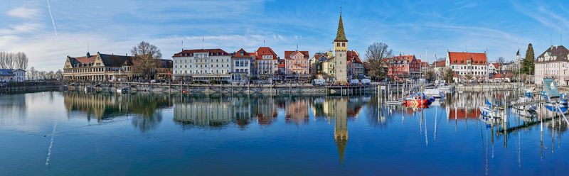 Lindau, town, medieval, tower, port, boats, water, lake, panorama Линдау - город на озерном острове фото превью