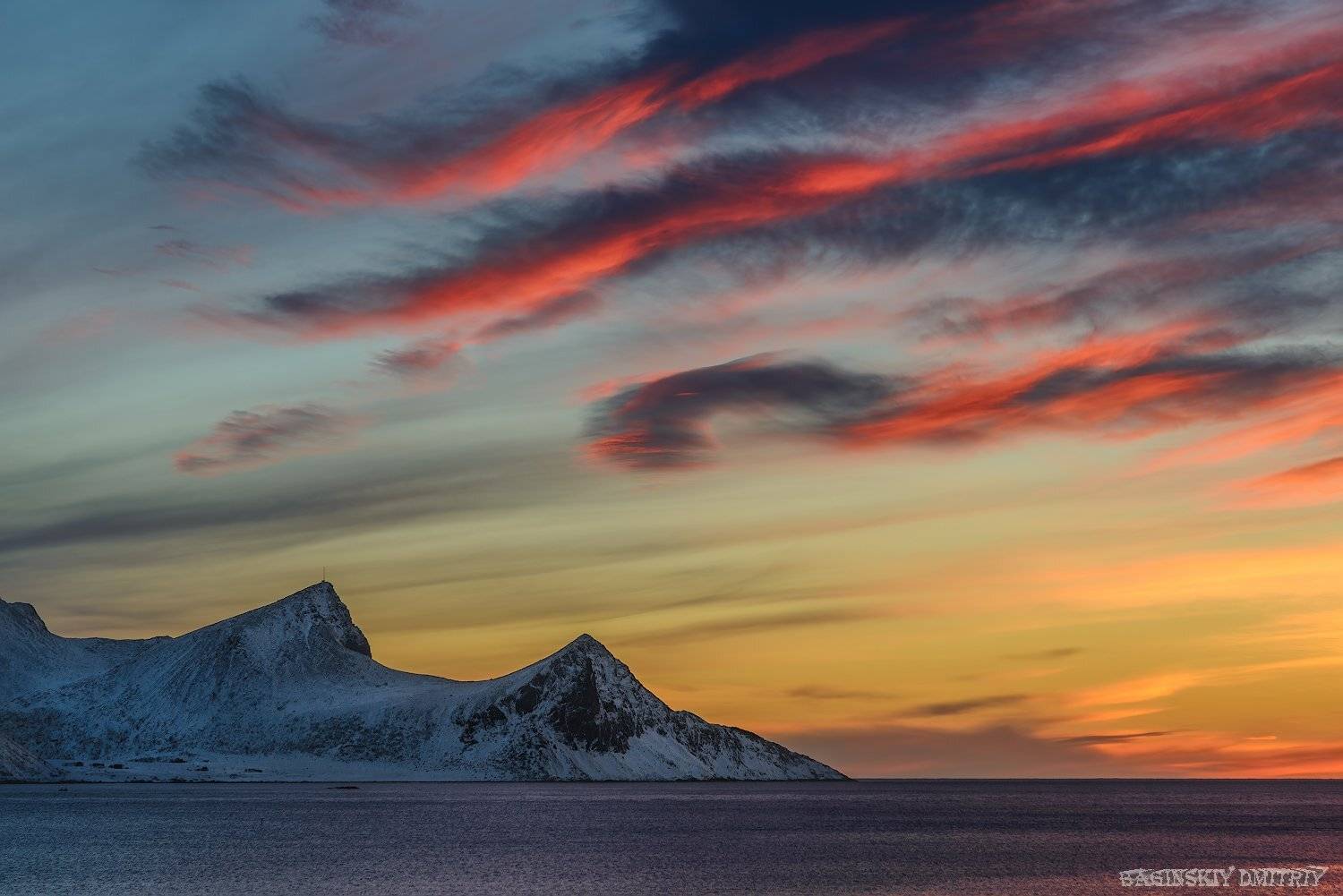 закат, море, горы, небо, облака, Dmitriy  Baginskiy