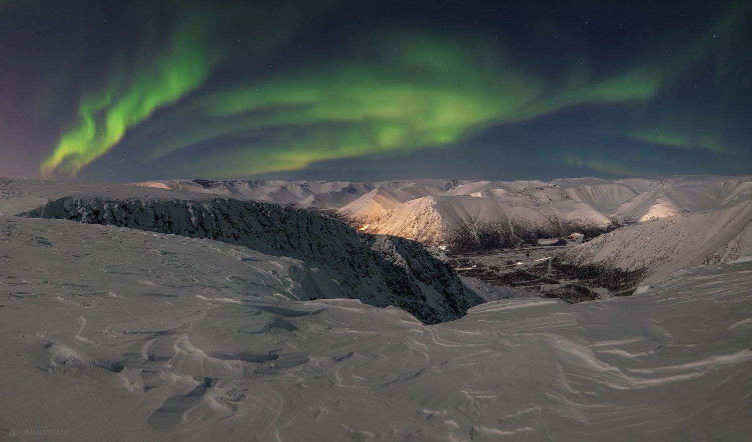 пейзаж,россия,хибины,горы,сияние,звезды,перспектива,полярное_сияние, Виталий Истомин