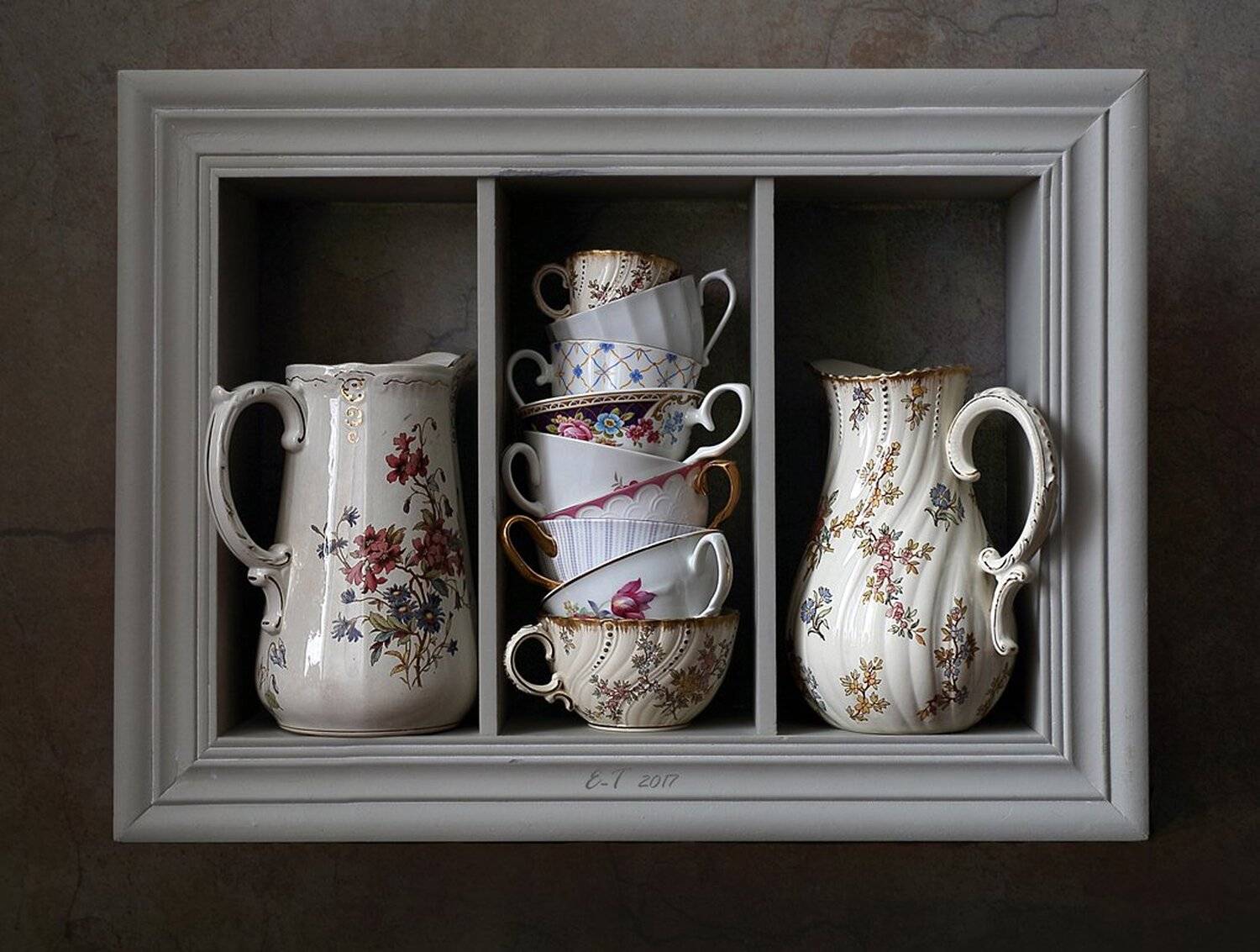 полка, чашки, кувшин, фарфор, фаянс, Елена Татульян