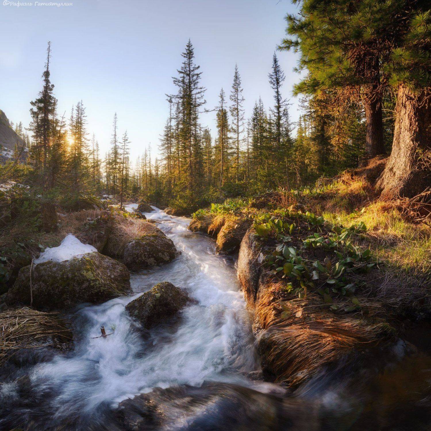 красноярский край, западные саяны, национальный парк  ергаки, озеро, закат, лазурное, покой, природа, ручей., Рафаэль Гатиятуллин