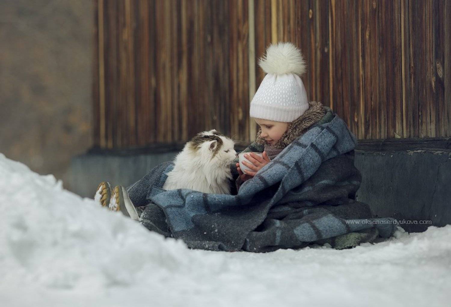 дети,семья,зима,улица,кошка,друг, Оксана