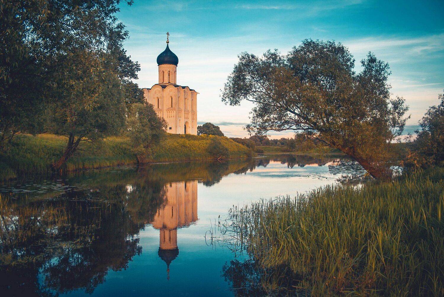церковь, пейзаж, лето, вечер, Екатерина