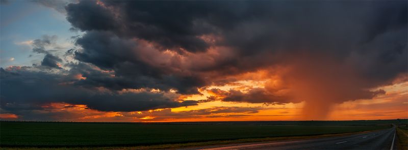 природа, пейзаж, весна, панорама, закат, дорога, дождь, тучи По дороге с облаками фото превью