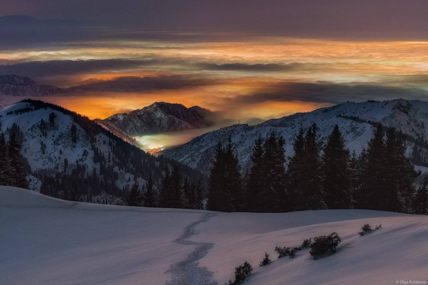ночь, горы, облака, бутаковское ущелье, Ольга Кулакова