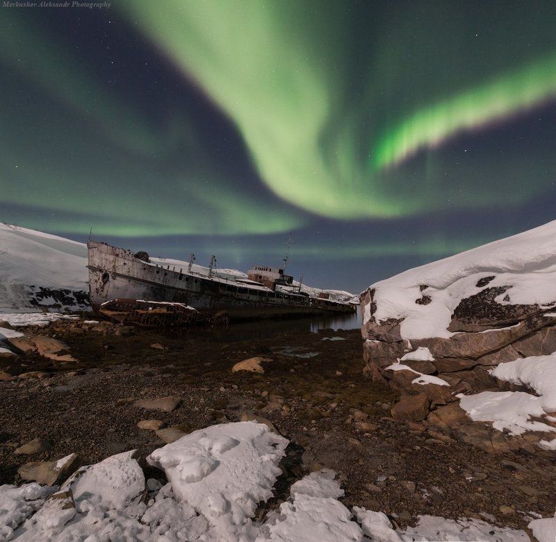 заполярье, кольский п-ов, полярное сияние *** фото превью