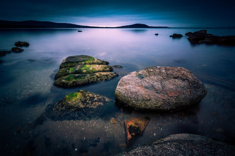 sea, water, rock, blue hour, landscape, long exposure Blue hour фото превью