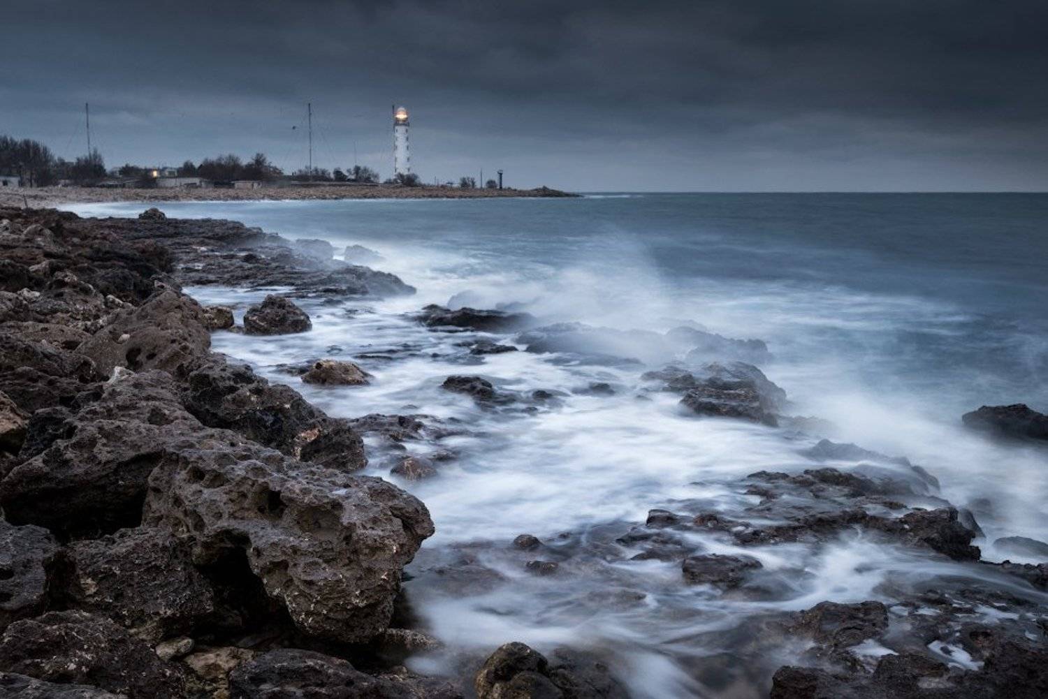 маяк, море, волна, пейзаж, цвет, камни, Андрей Гусаченко