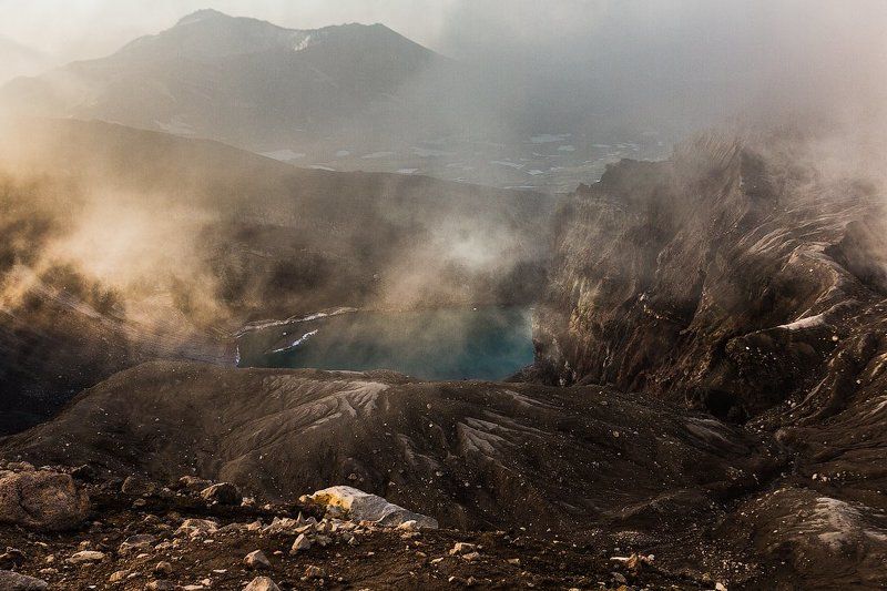 солнце, рассвет, вулкан, кратер, камчатка, горелый Луч солнца золотого фото превью