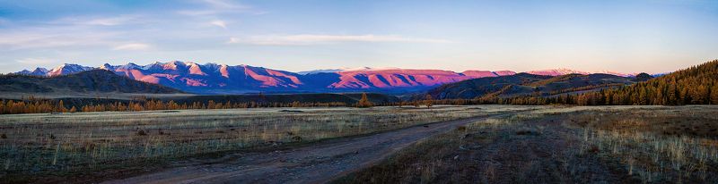 вечер, закат, курайская степь, курайский хребет, горный алтай Маджетовый закат в Курайской степи фото превью