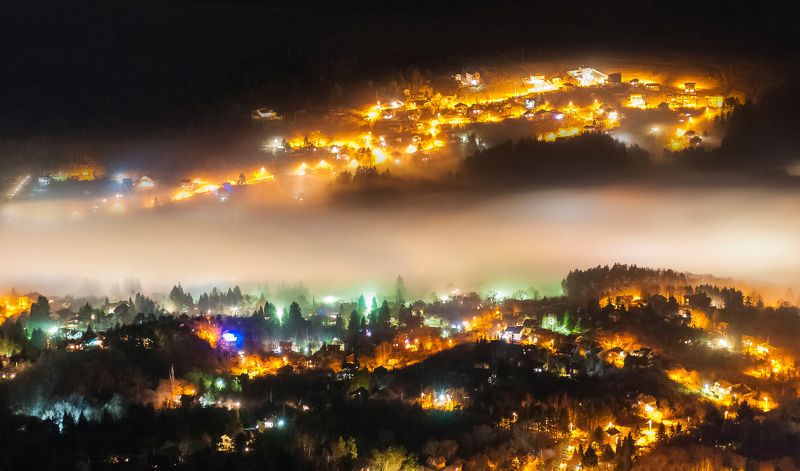 night, city, fog, foggy, nikon, landscape, lights, forest Night фото превью