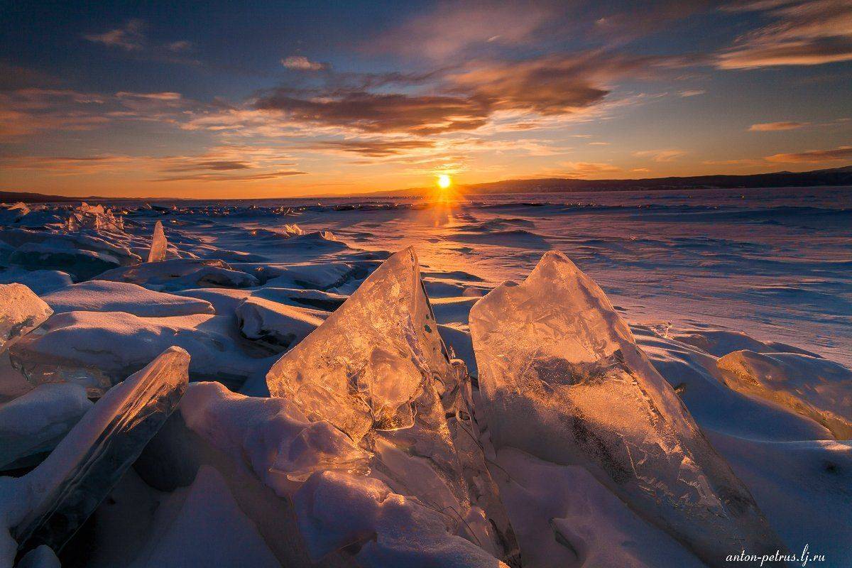 байкал, зима, лед, снег, закат, Антон Петрусь