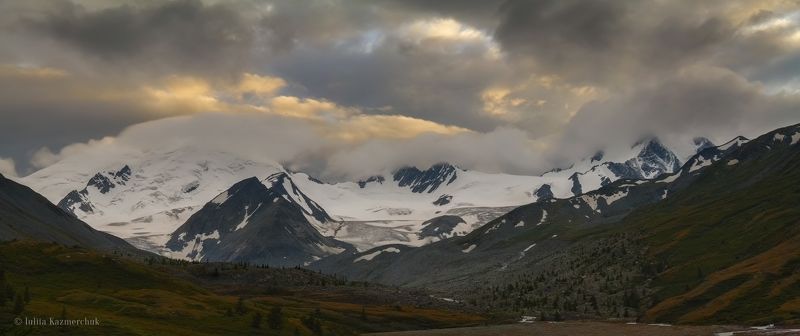 горный алтай, талдура, большой талдуринский ледник, южно-чуйский хребет, горы, лето, август, ледник, облака, река, вода, камни, морены, снег, долина, закат, altai, mountain, summer, glacier, clouds, river, water, stone, snow, valley, sunset, sky Притягивая облака фото превью