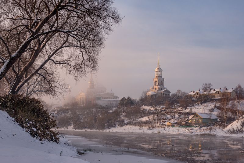 торжок, утро, туман, рассвет, снег, тверица, *** фото превью